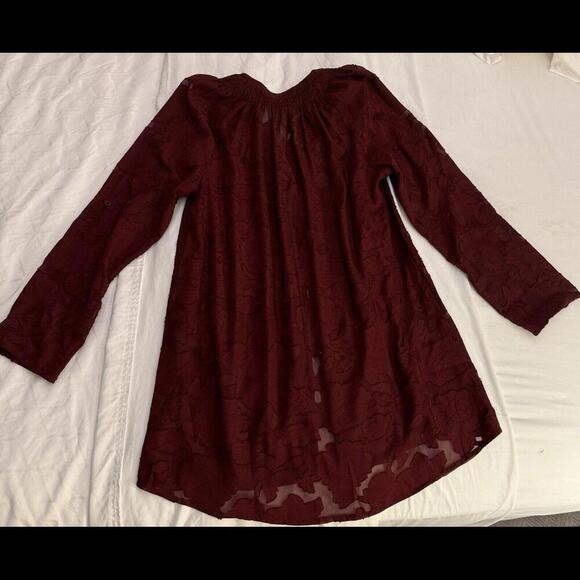 Colleen Lopez Burgundy Lace Print Button-Down Blouse XS WT2 - Picture 2 of 3